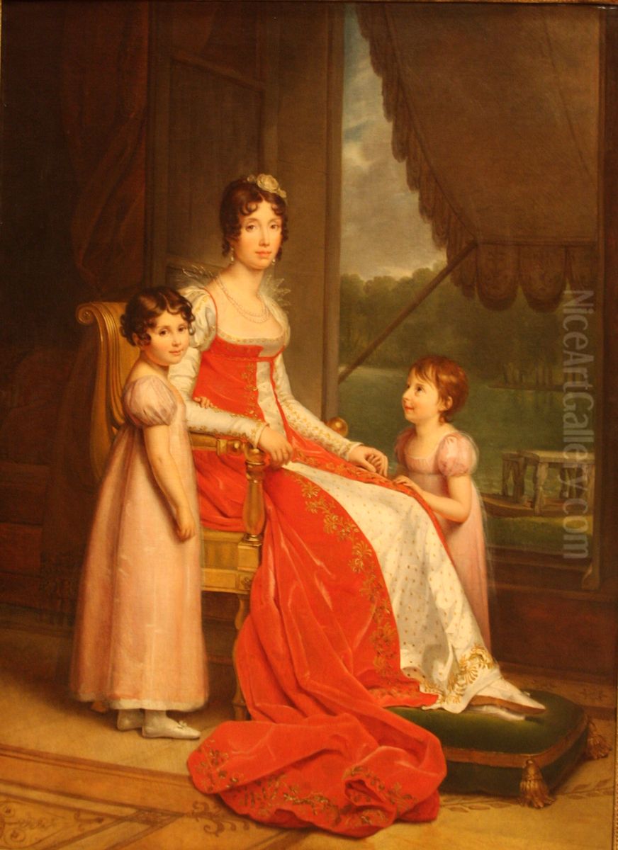 Portrait of Julie Bonaparte with daughters Zenaide and Charlotte(wife and daughters of kind Joseph Bonaparte of Napoli) Oil Painting by Francois Gerard