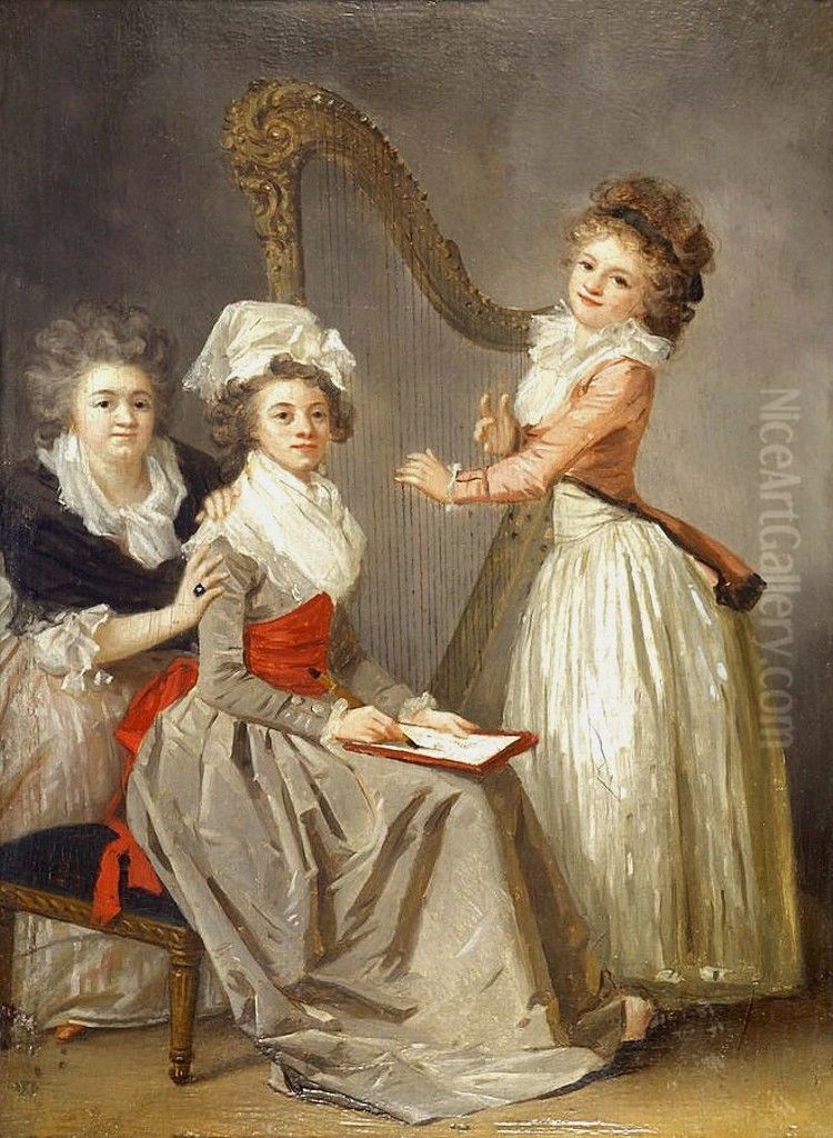 Portrait of Marie Ledoux and Her Daughters Oil Painting by Marguerite Gerard