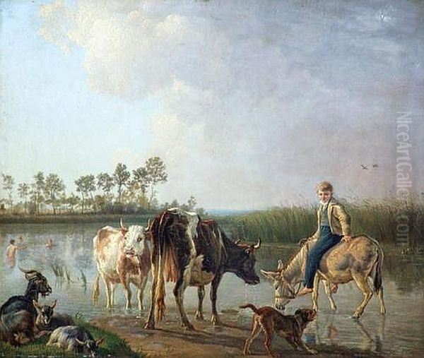 Pastoral scene Oil Painting by Jean Baptiste Berre