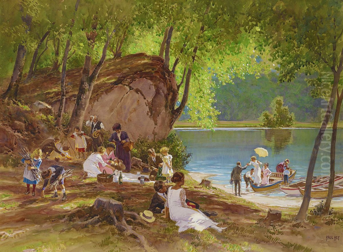Picknick am Waldsee Oil Painting by Paul Hey