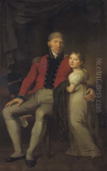Bildnis eines hohen kaiserlichen Beamten mit seiner Tochter Oil Painting by Joseph Willibrord Mahler