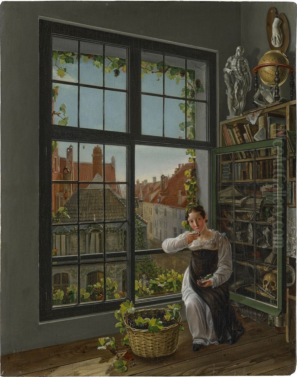 Woman at a window, Mechelen, 1816 Oil Painting by Frans Vervloet