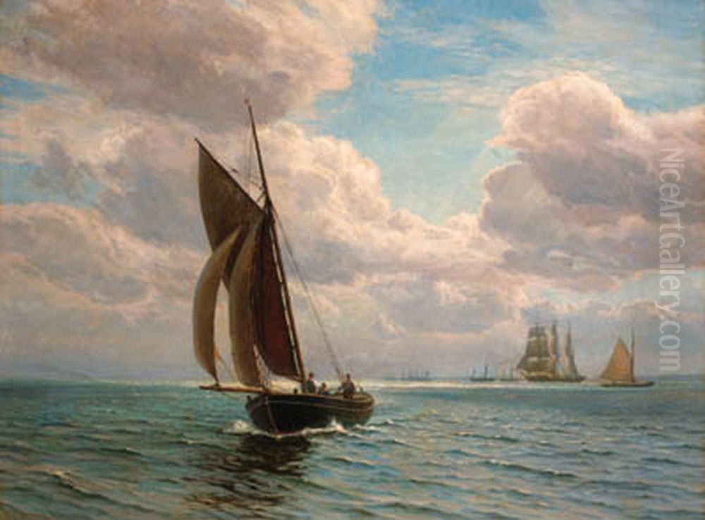 A calm day off the Danish coast. Oil Painting by Vilhelm Arnesen