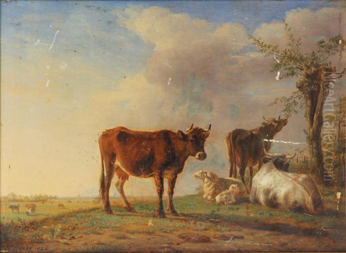 Cows and sheep Oil Painting by Jean Baptiste Berre