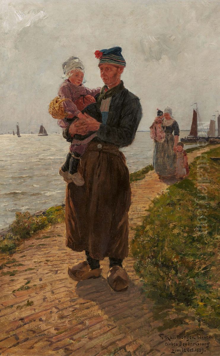 Hollandischer Fischer mit Kind Oil Painting by Friedrich Kallmorgen