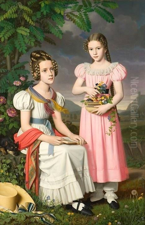 Portrat zweier Madchen Oil Painting by Peter von Rausch