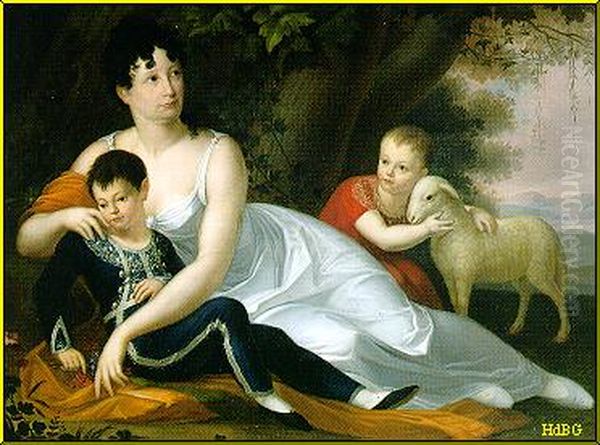 Archduchess Maria Leopoldine of Austria (1776-1848), wife of Count Arco, with his sons. Oil Painting by Unidentified painter