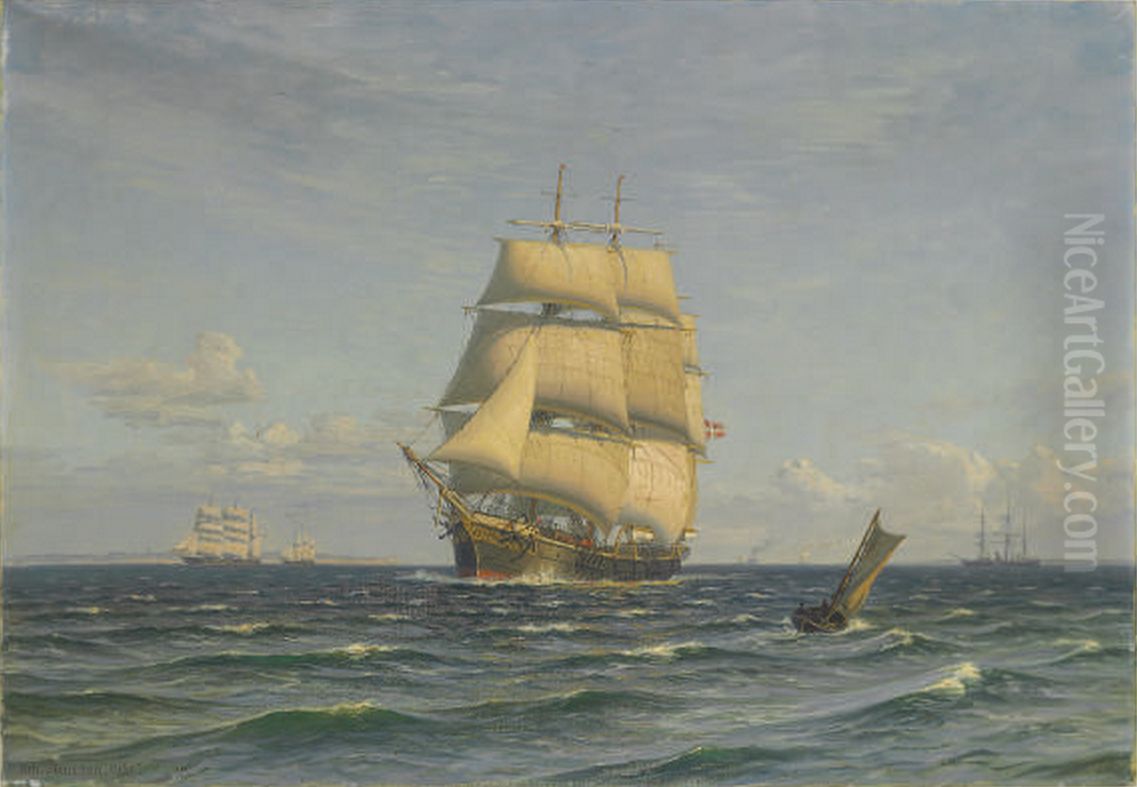 Skibe til sos. 1921. Oil Painting by Vilhelm Arnesen