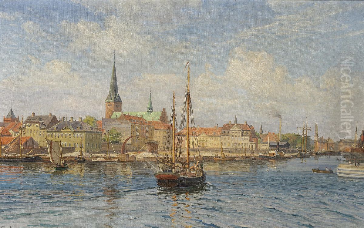 The port of Helsingor. Oil Painting by Vilhelm Arnesen