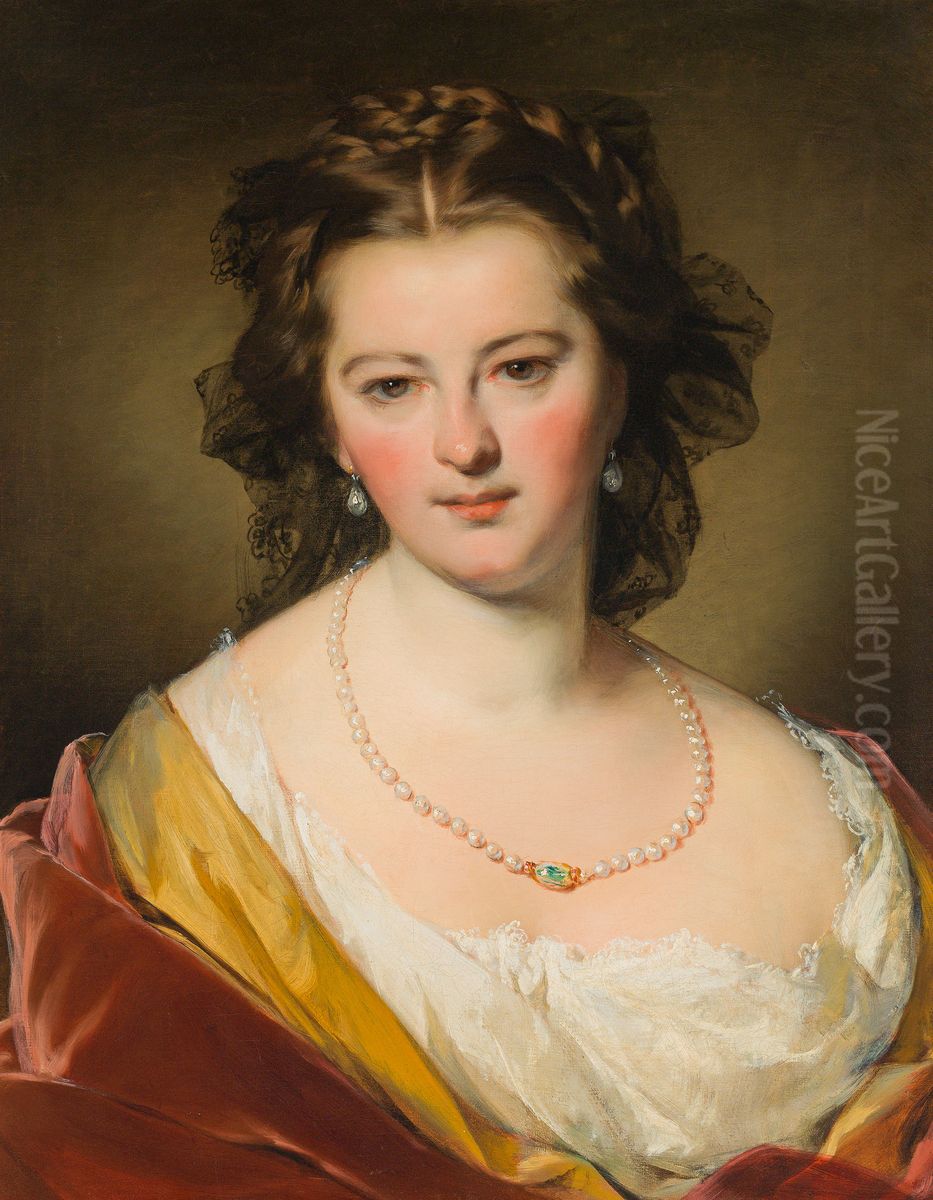 Portrait of a Lady with a Pearl Necklace Oil Painting by Anton Einsle