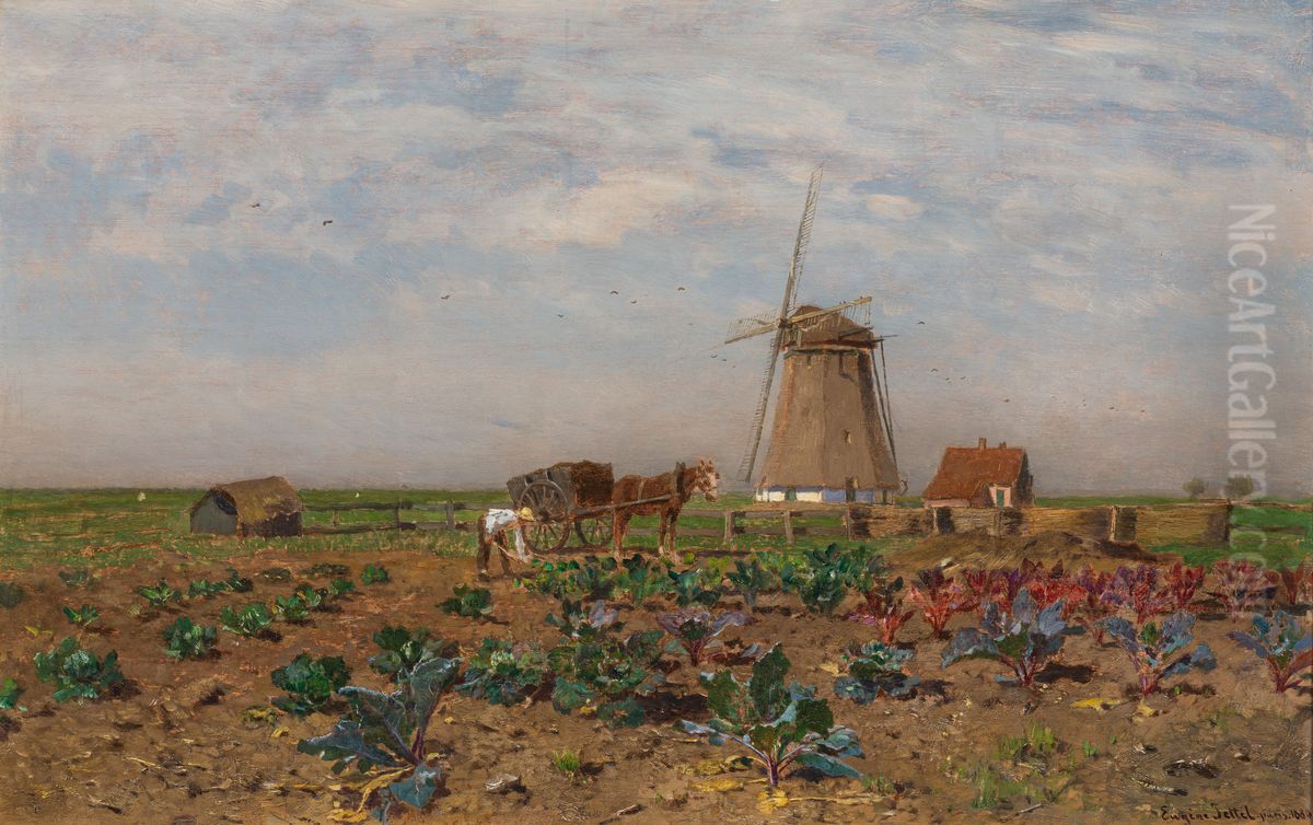 Red cabbage field in Holland Oil Painting by Eugen Jettel