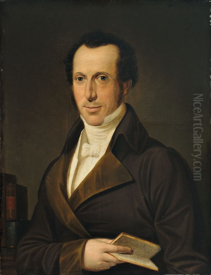 Junger Gelehrter mit Backenbart und weissem Plastron Oil Painting by Adalbert Suchy