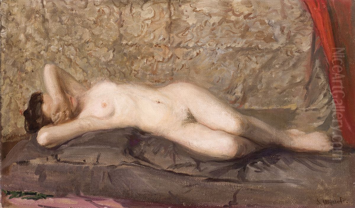Nude Woman Lying Oil Painting by Leon Wyczolkowski