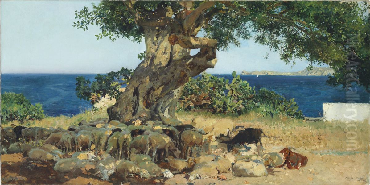 Carob tree Oil Painting by Joaquin Sorolla