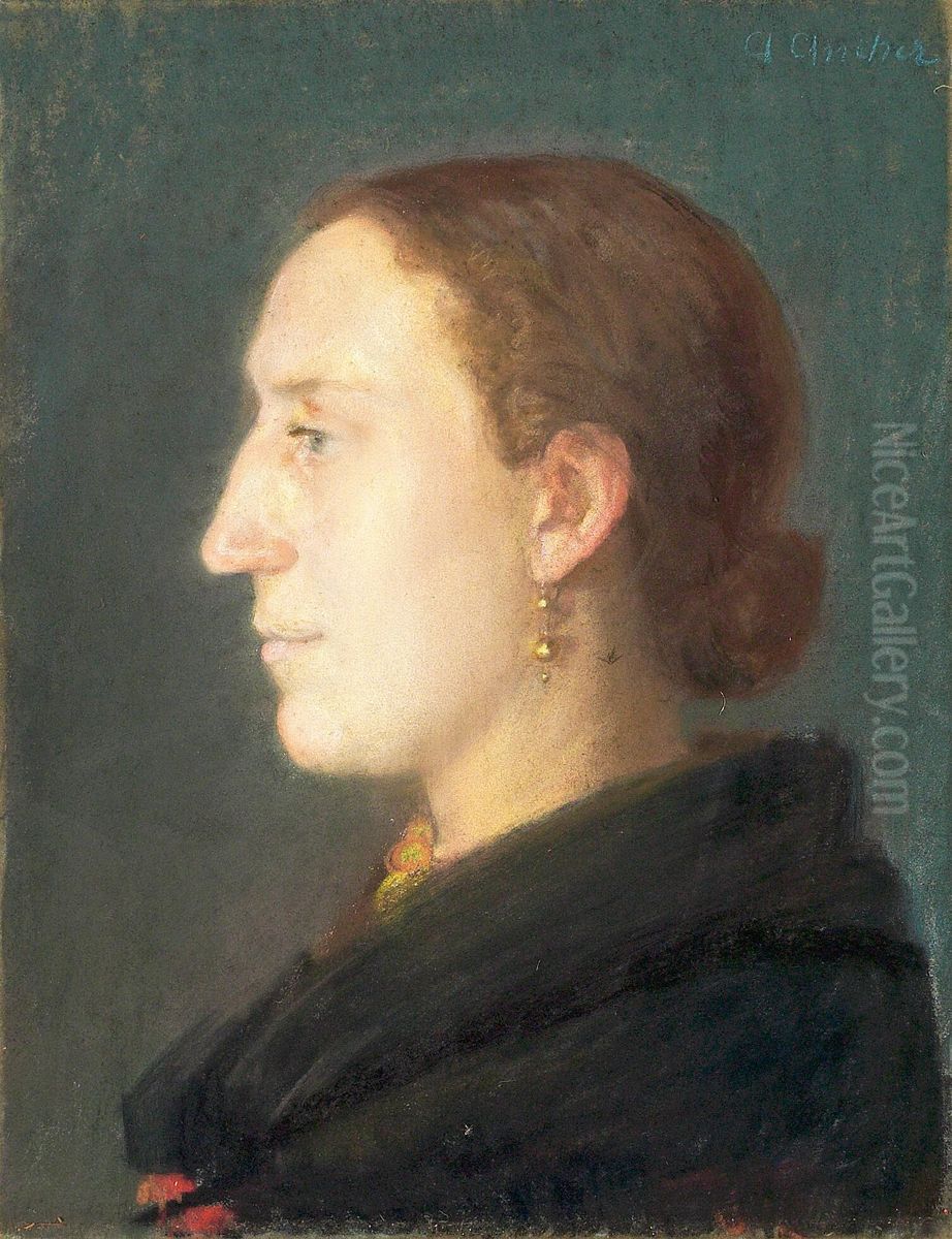 Portraet af kvinde, siddende en face mod hojre. Oil Painting by Anna Ancher