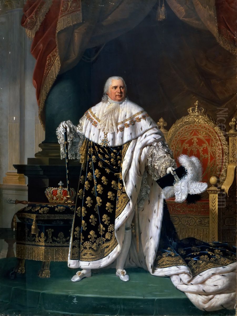 Portrait of Louis XVIII in coronation robes Oil Painting by Robert Lefevre