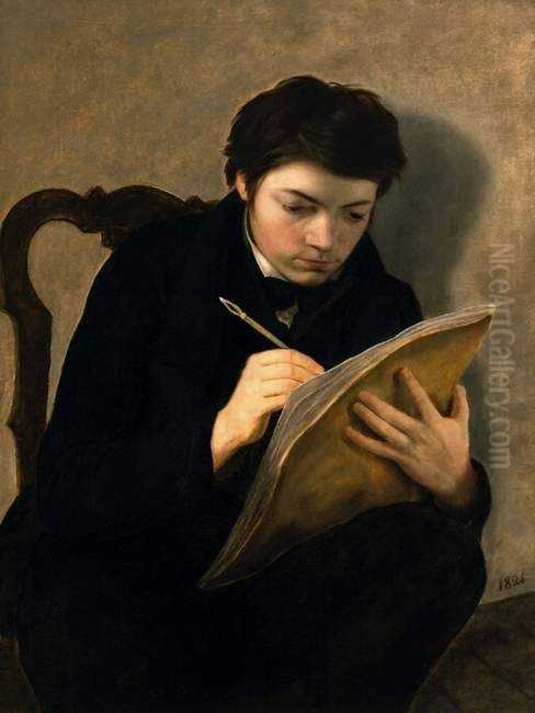 Autoportrait a l'age de dix-huit ans Oil Painting by Antoine Wiertz