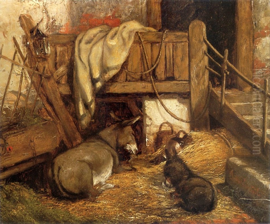 Donkeys in the stable. Oil Painting by John Constable