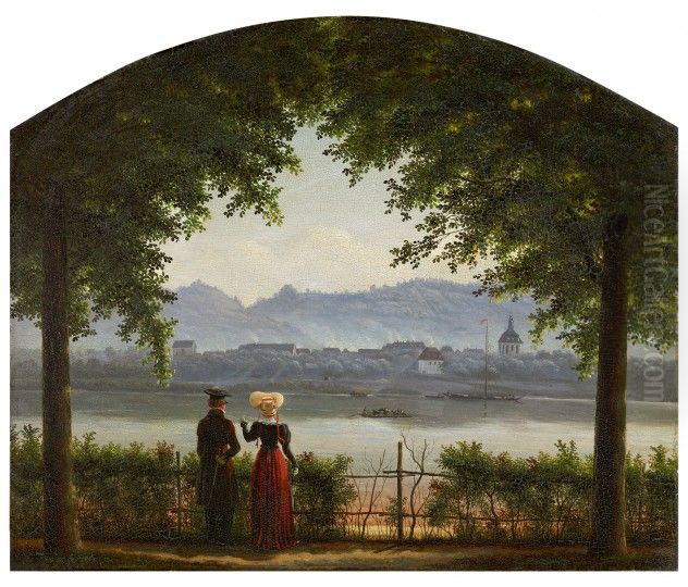 View of Loschwitz Oil Painting by Georg Heinrich Crola