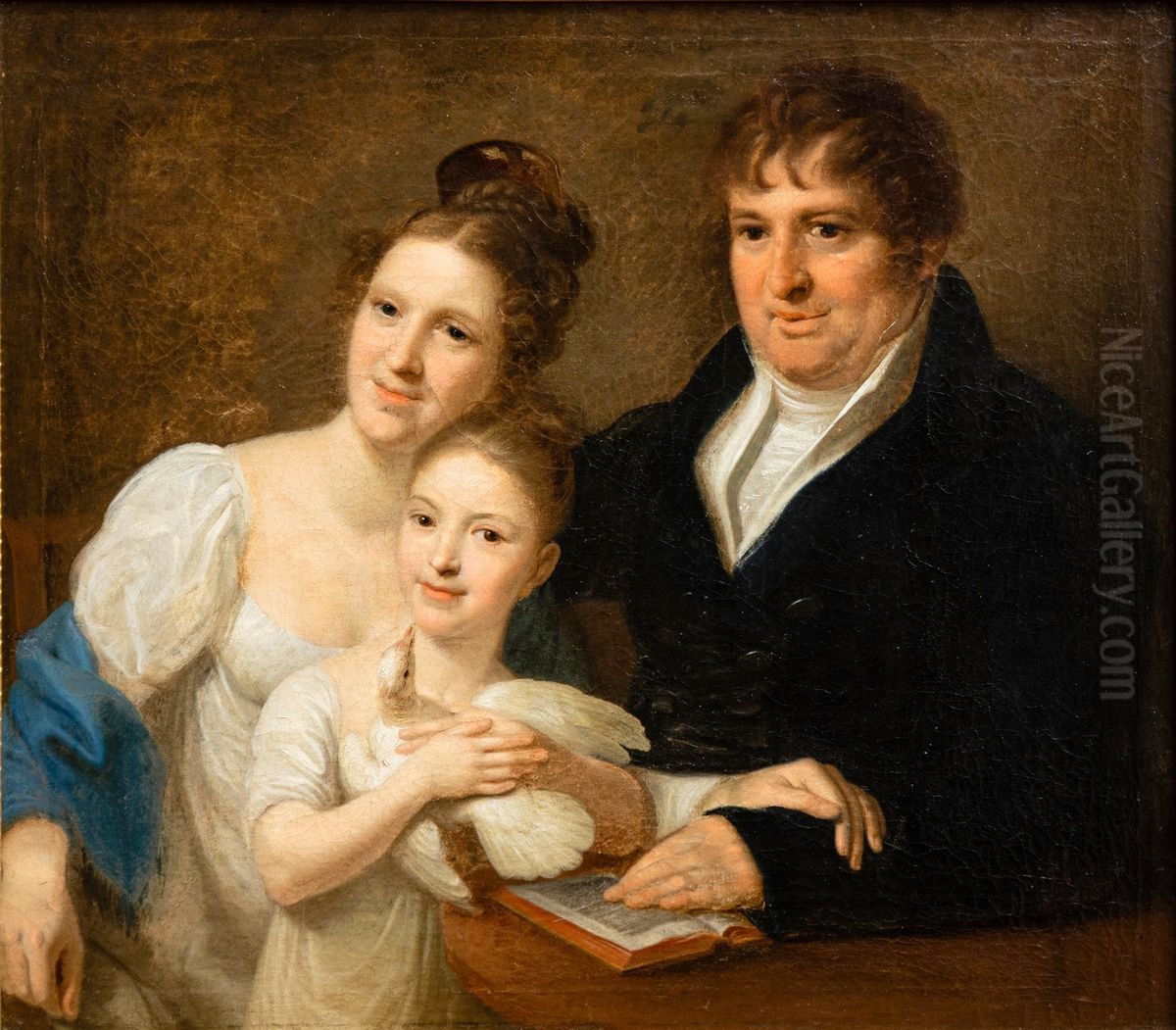 Portret Jozefa Wierzynskiego z zona i corka (Portret rodziny Wierzynskich). Oil Painting by Jozef Peszka