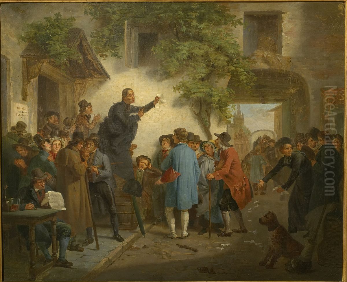 At an inn - Election in Ghent in 1830 Oil Painting by Jozef Geirnaert