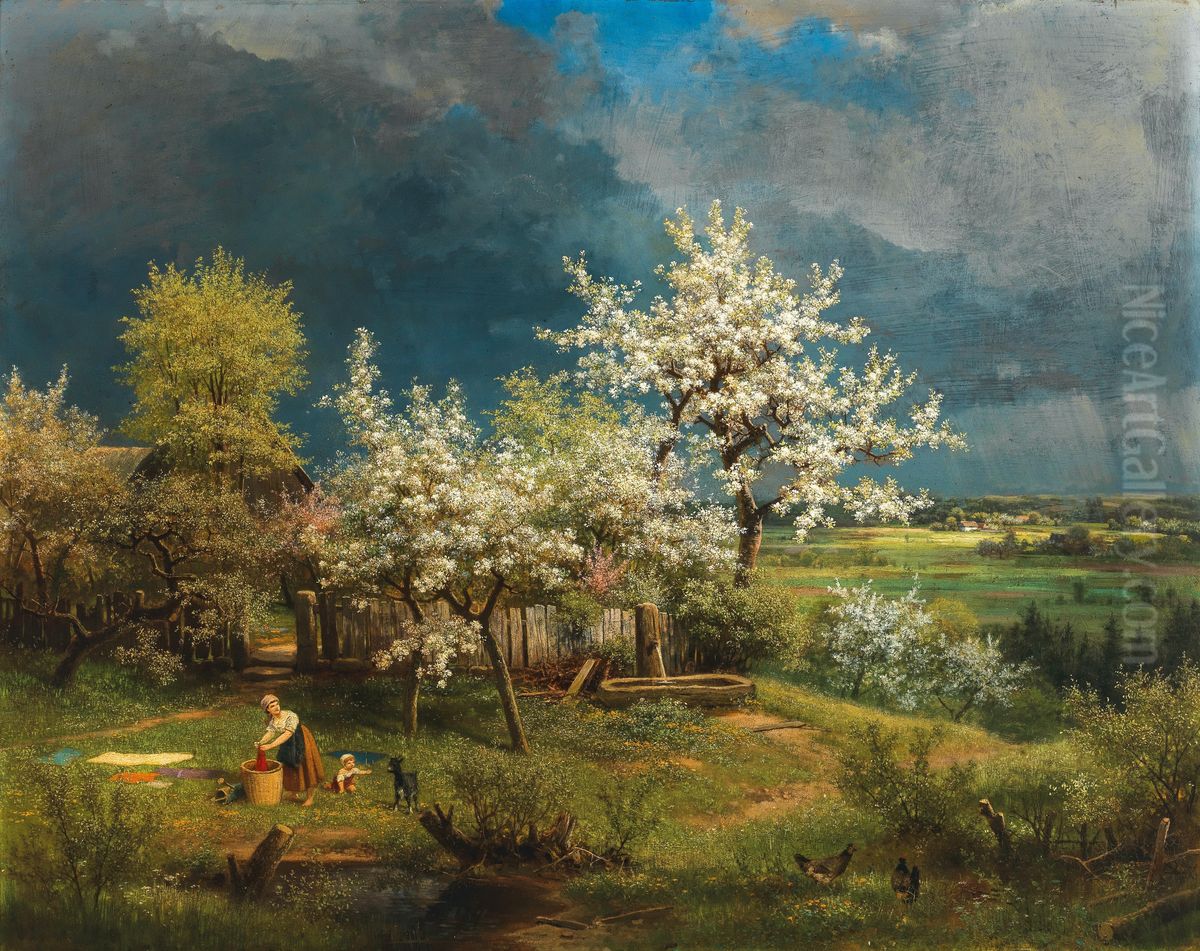 Heranziehendes Gewitter im Fruhling Oil Painting by Eduard Leonhardi