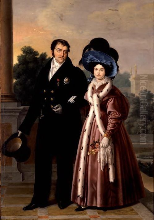 Fernando VII   and  Maria Cristina Oil Painting by Luis de la (El Canario) Cruz y Rios