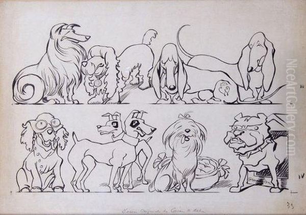 Chiens. Oil Painting by (Emmanuel Poire) Caran d'Ache