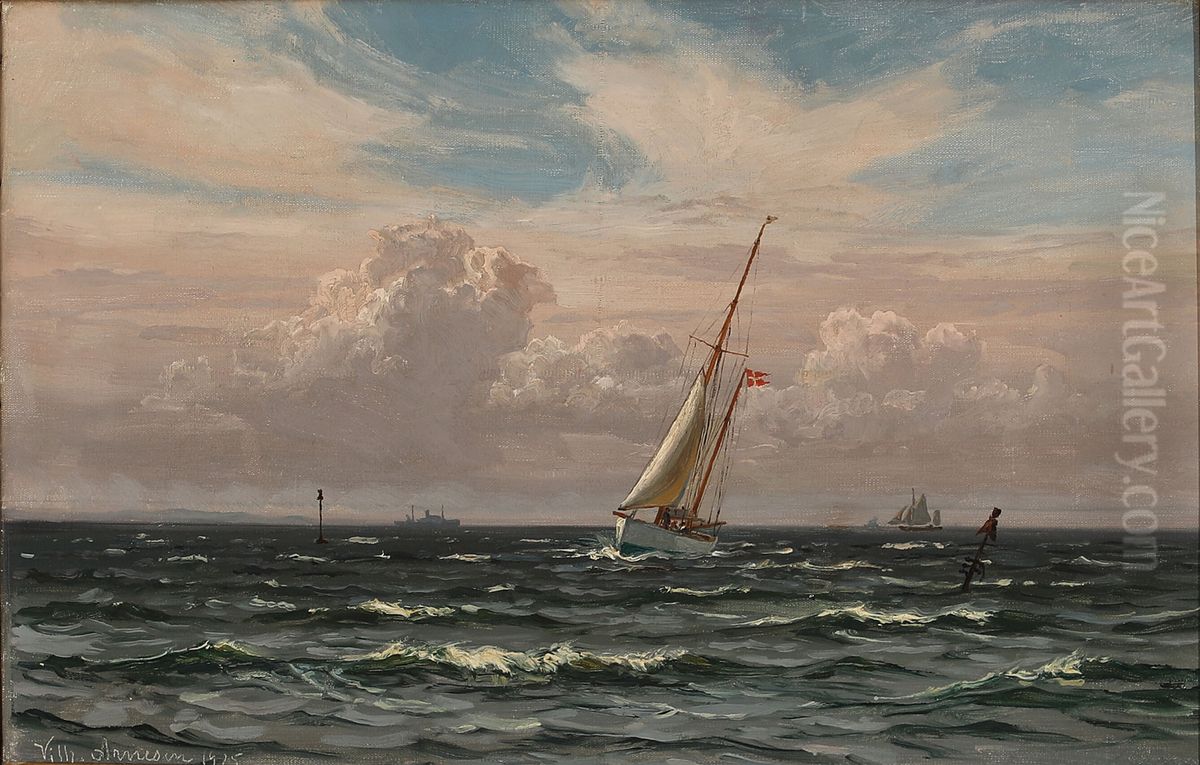 Marine med et dansk sejlskib Oil Painting by Vilhelm Arnesen