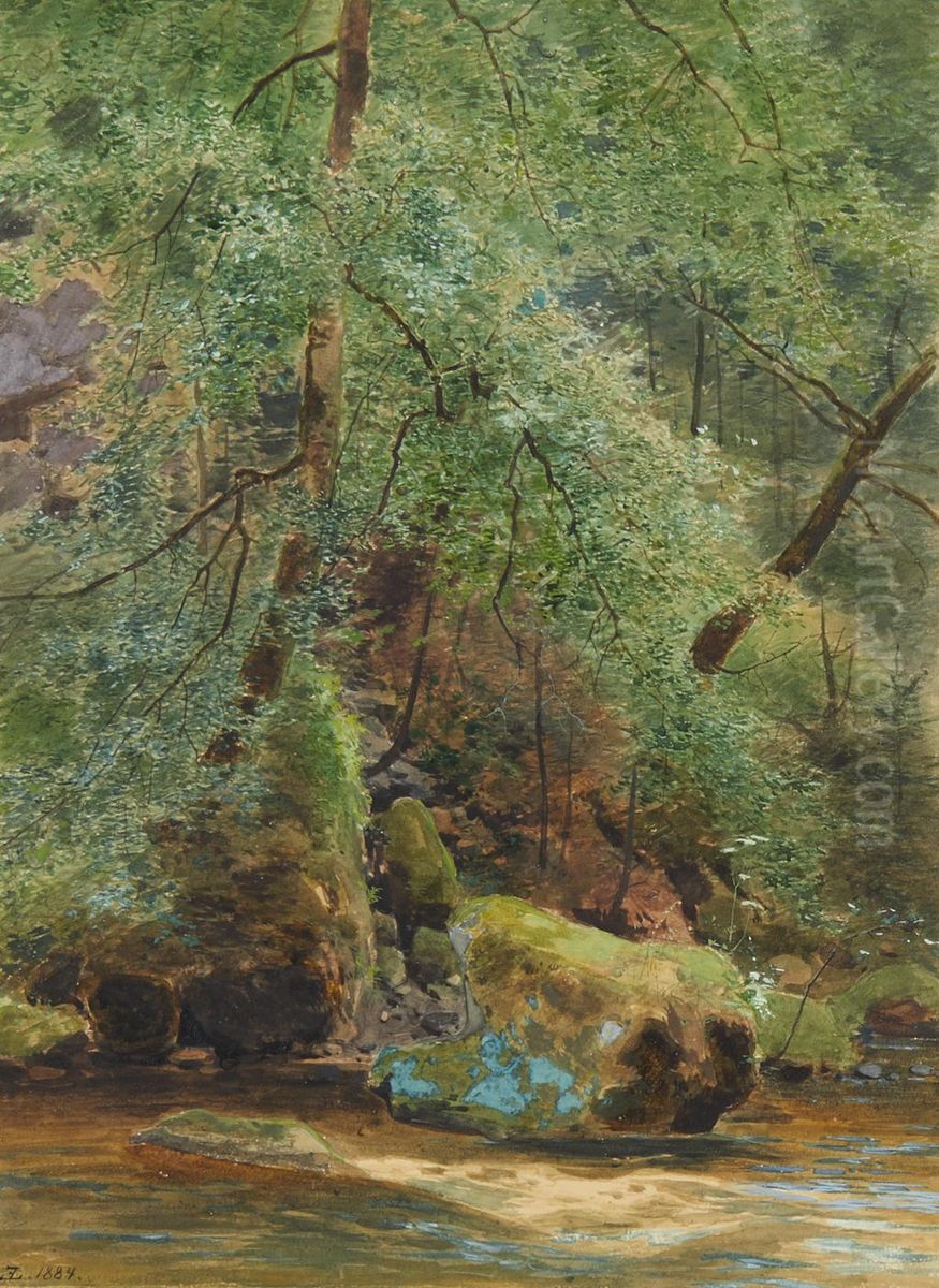 Waldbach Oil Painting by Eduard Leonhardi