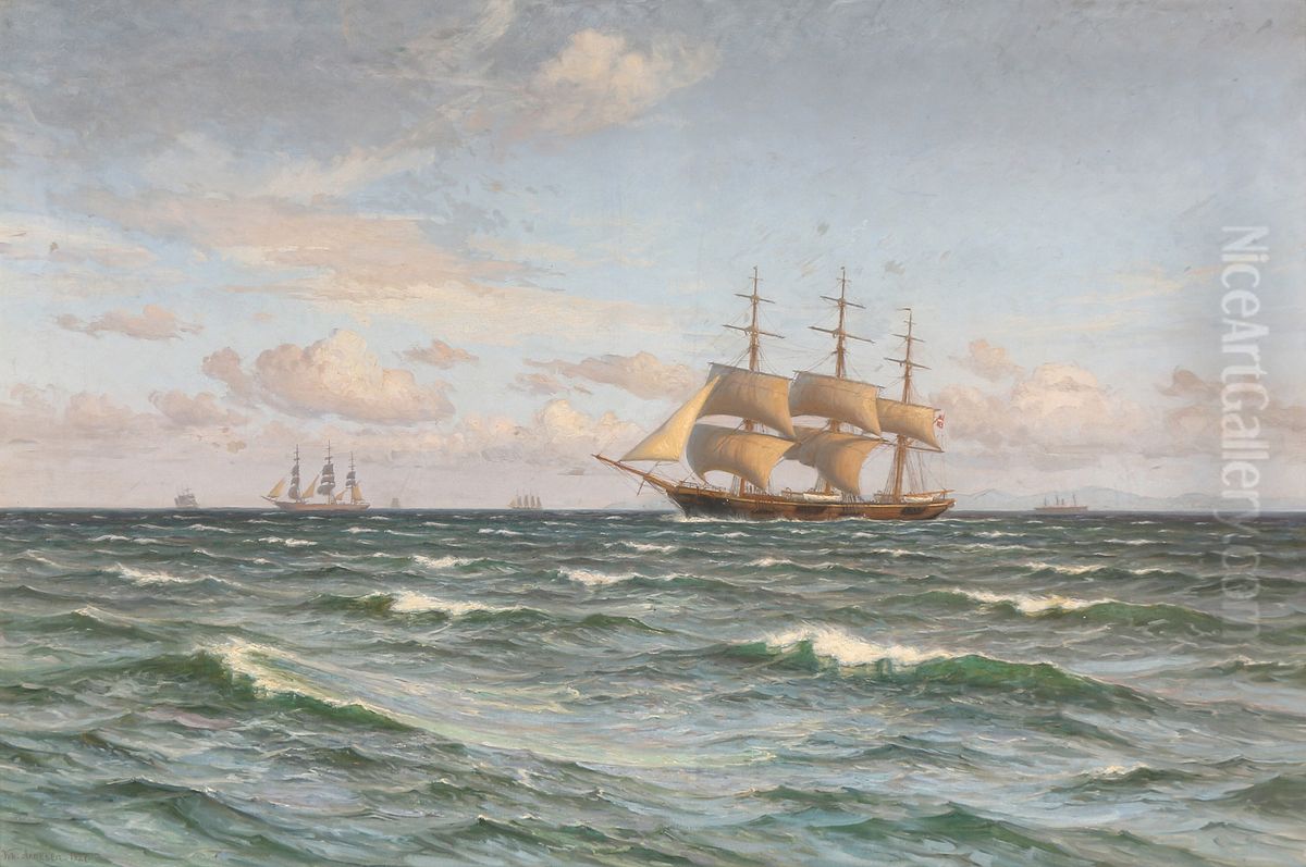 Seascape from Kattegat with the training vessel Georg Stage Oil Painting by Vilhelm Arnesen