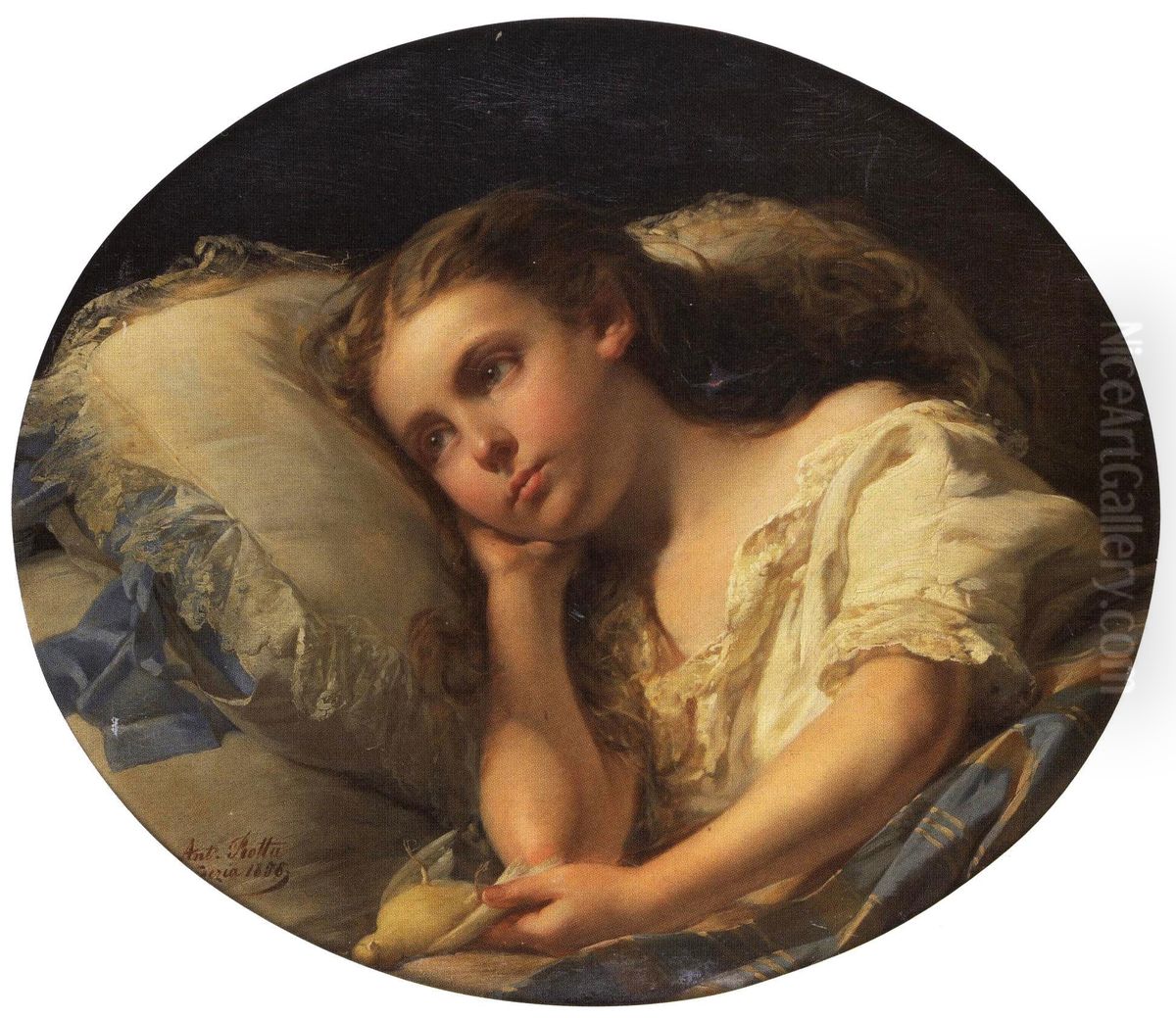 Portrait of a young girl Oil Painting by Antonio Rotta