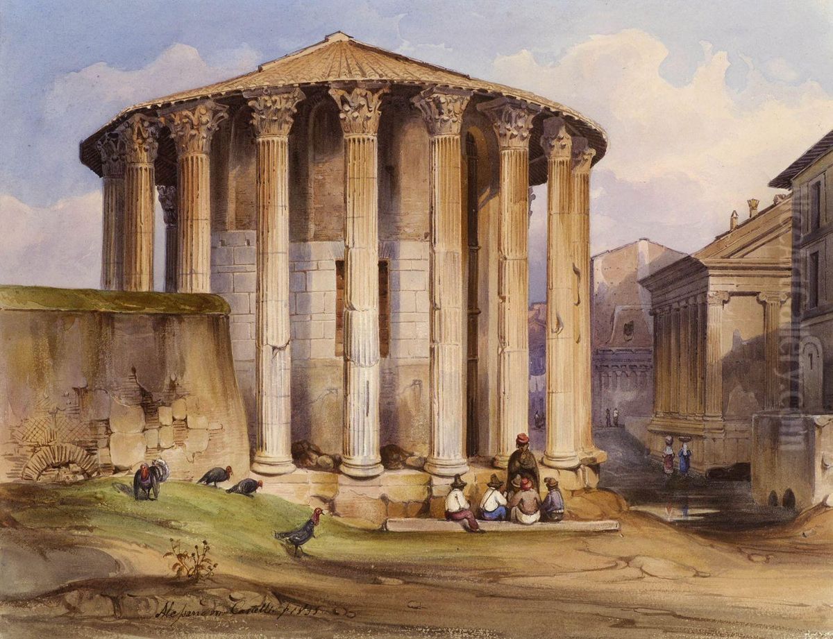 Roma - Veduta del Tempio di Vesta Oil Painting by Alessandro Castelli