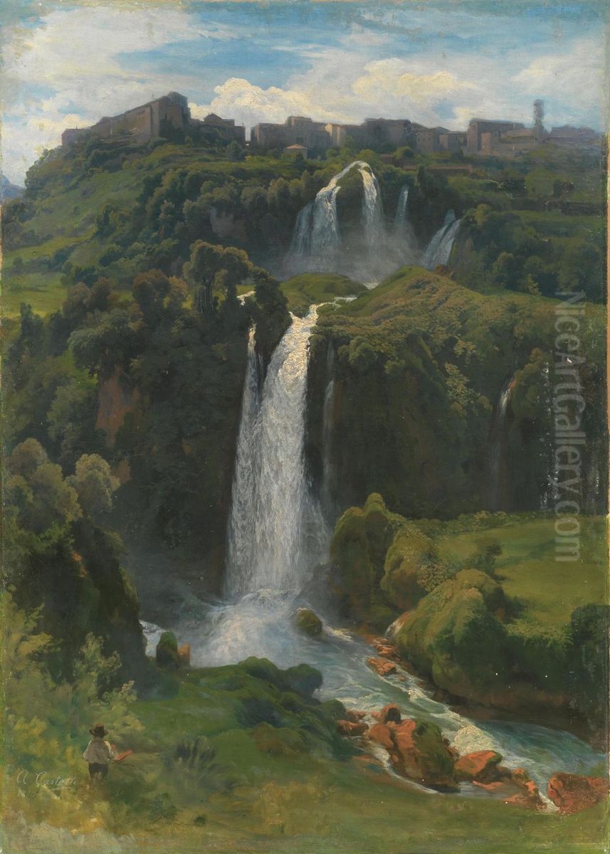 Vista delle cascate di Tivoli Oil Painting by Alessandro Castelli