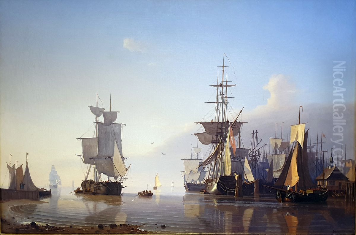 Navy with sailing ships Oil Painting by Adolph Friedrich Vollmer