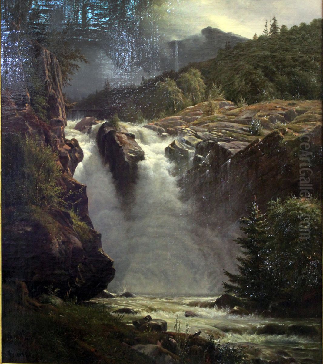 Waterfall in Norway Oil Painting by Louis Gurlitt