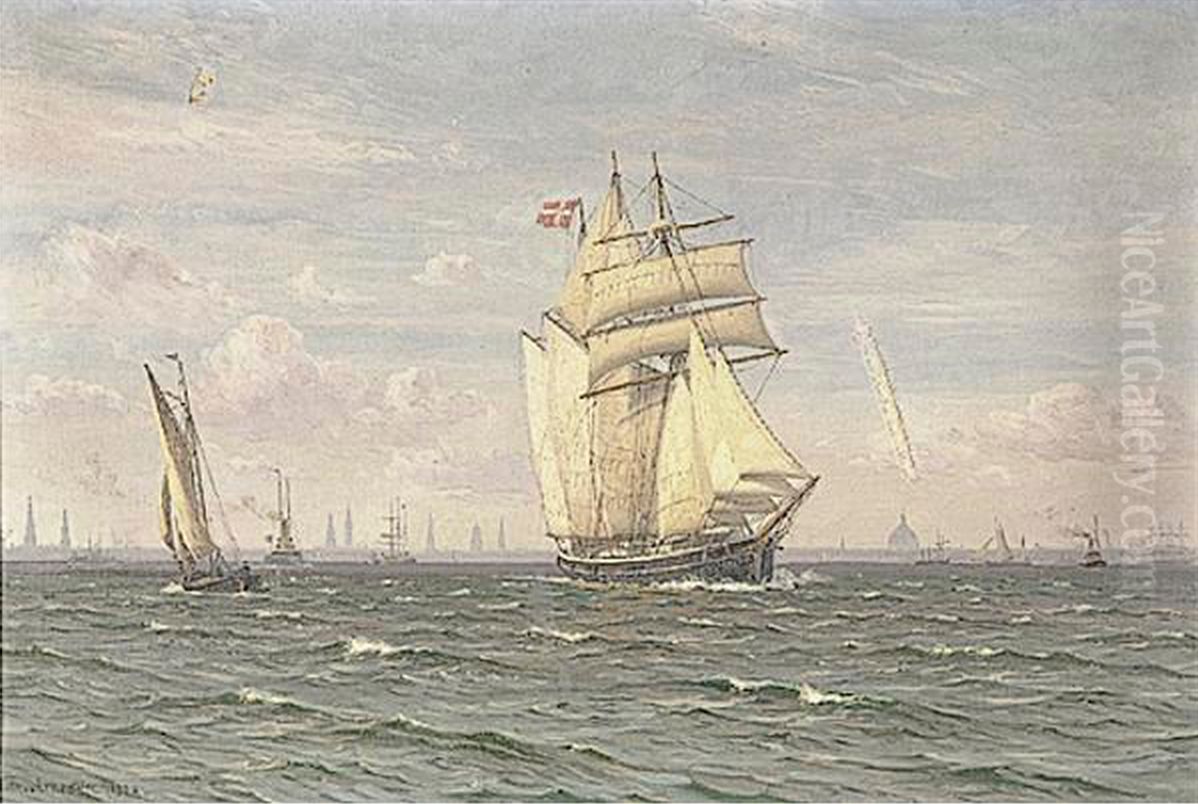 Skibe ud for Kobenhavn. Oil Painting by Vilhelm Arnesen