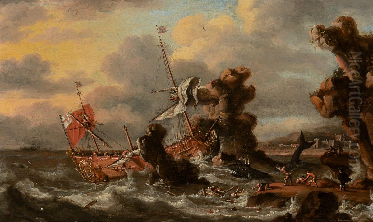 Whaling Ship Lured onto Rocks by a Whale Oil Painting by Jan Peeters the Elder