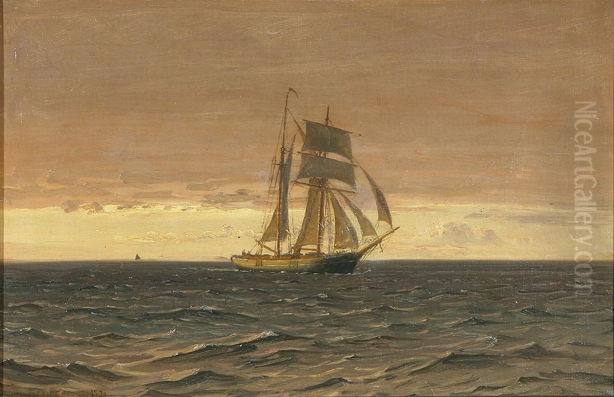 A sailing ship at sea. Oil Painting by Vilhelm Arnesen