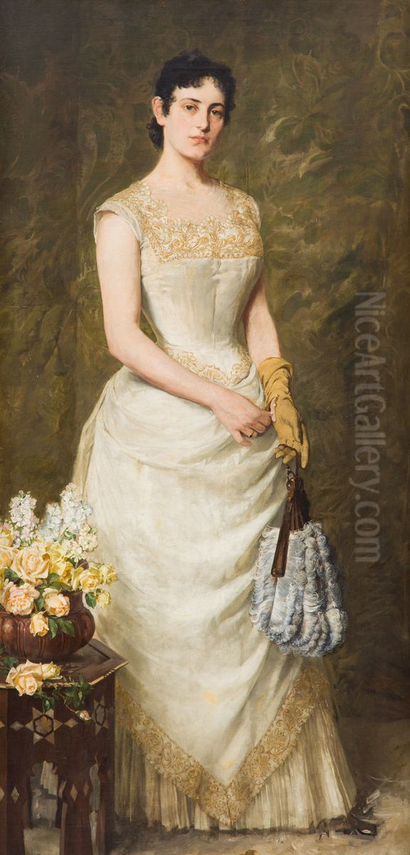 Portrait of artist's wife Zofia Szarska Oil Painting by Kazimierz Pochwalski