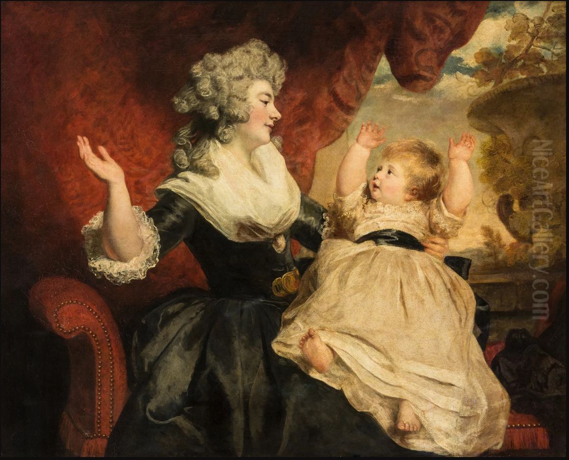 Portrait of Georgiana Cavendish, Duchess of Devonshire (1757-1806) with her infant daughter Lady Georgiana Cavendish (1783-1858), later Countess of Carlisle Oil Painting by Of Sir Joshua Reynolds