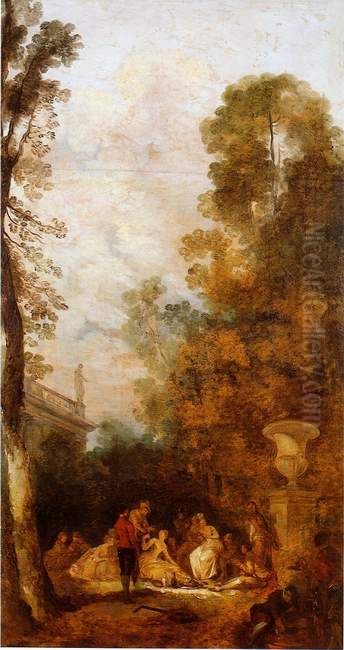 Breakfast in the garden. Oil Painting by Jean-Pierre Norblin De La Gourdaine