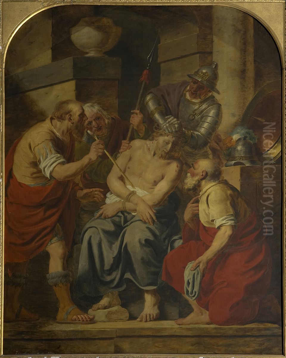 Jesus Christ being crowned with thorns Oil Painting by Pieter Jozef Verhaghen