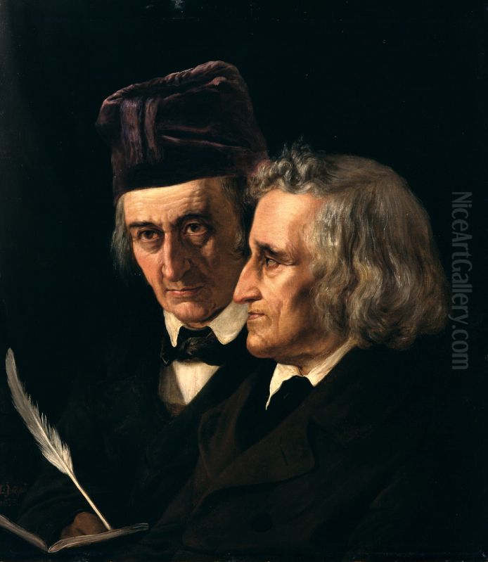 Doppelportrat der Bruder Jacob und Wilhelm Grimm / Die Bruder Grimm Oil Painting by Elisabeth Baumann