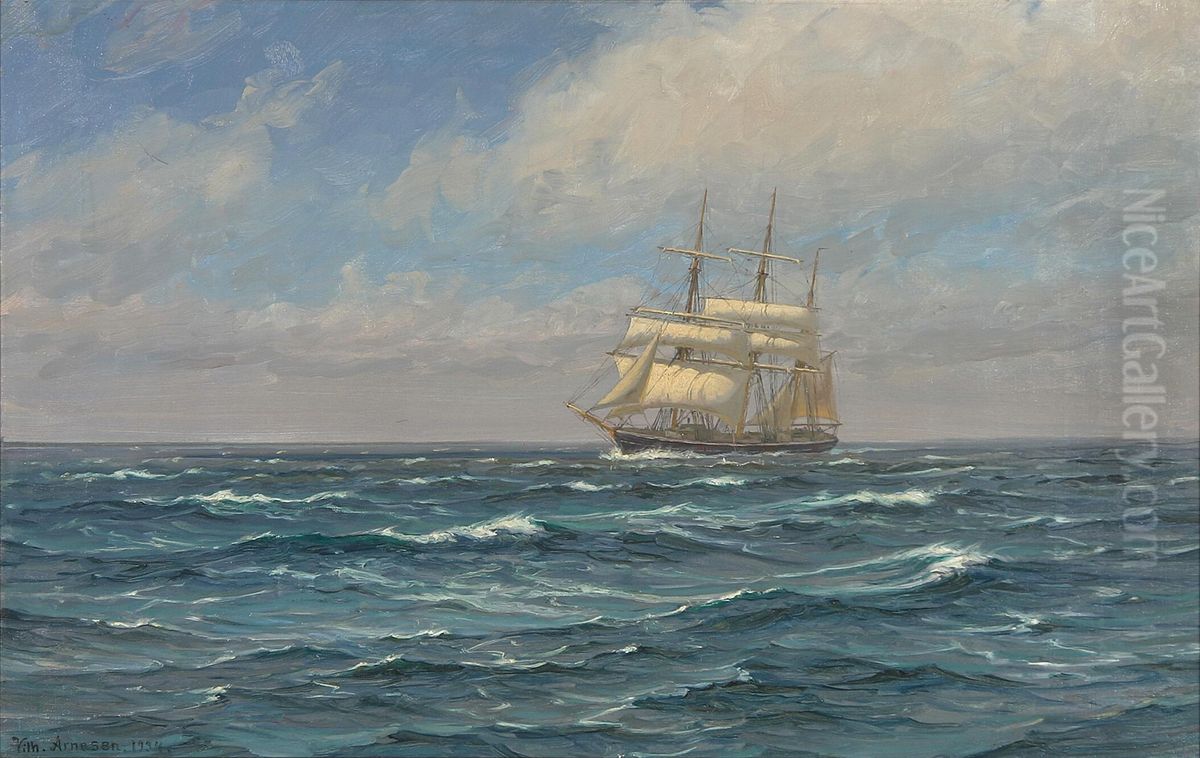 Stiv kuling pa Atlanterhavet. Oil Painting by Vilhelm Arnesen