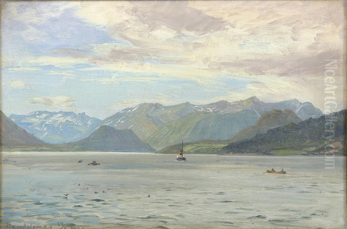 A Norwegian fiord. Oil Painting by Vilhelm Arnesen