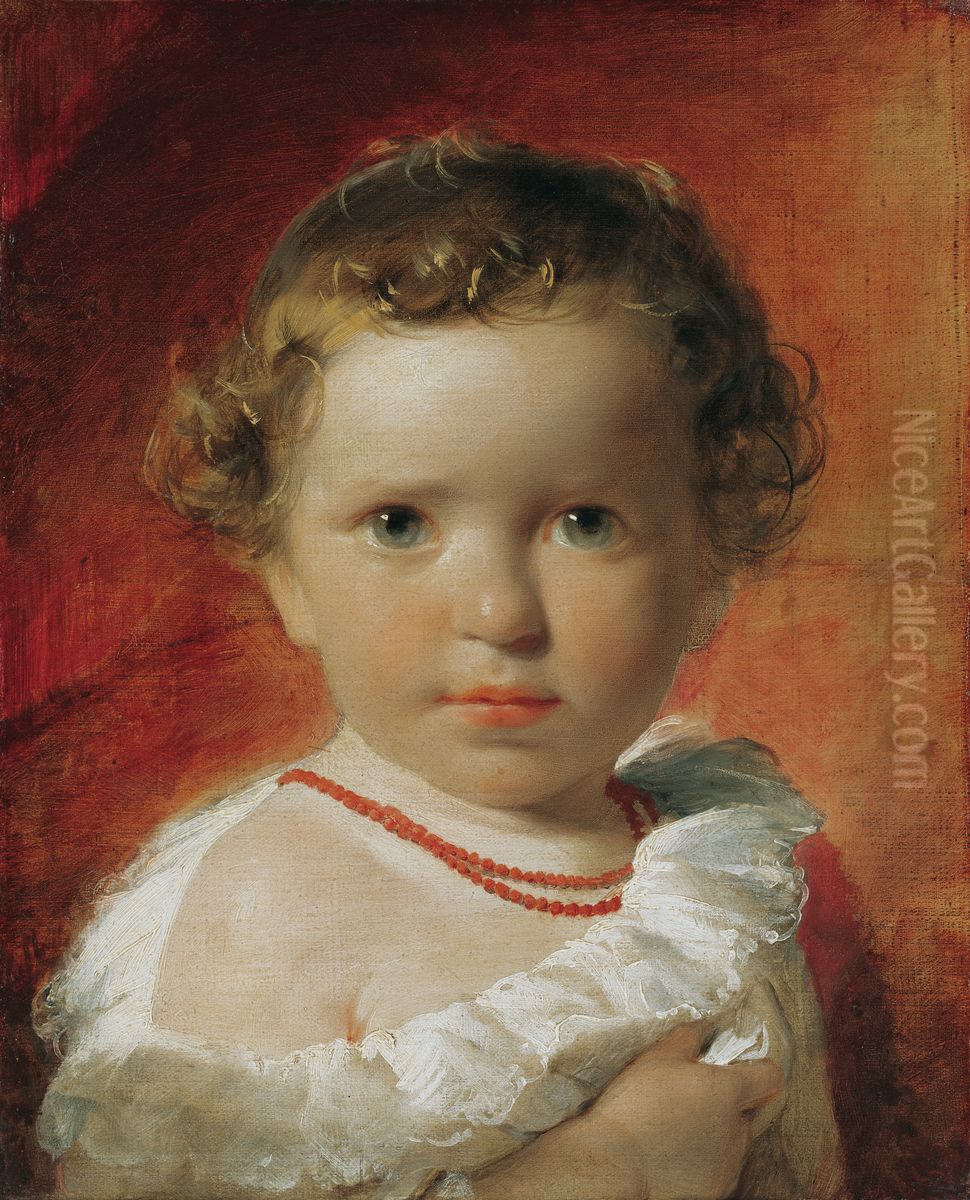 Portrat der Prinzessin Karoline von Liechtenstein (1836-1885) im Alter von eineinhalb Jahren Oil Painting by Friedrich von Amerling