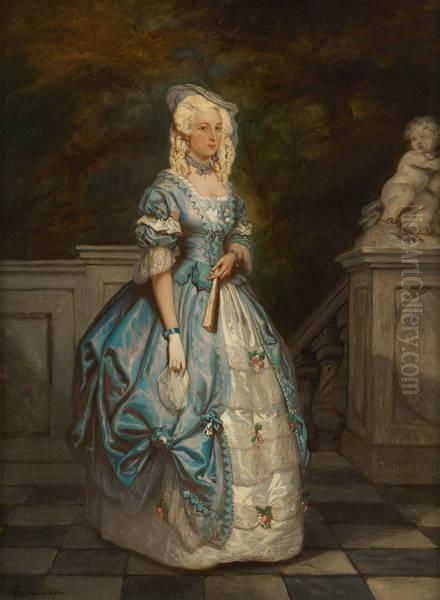 Young woman with a fan Oil Painting by Slingeneyer, Ernest