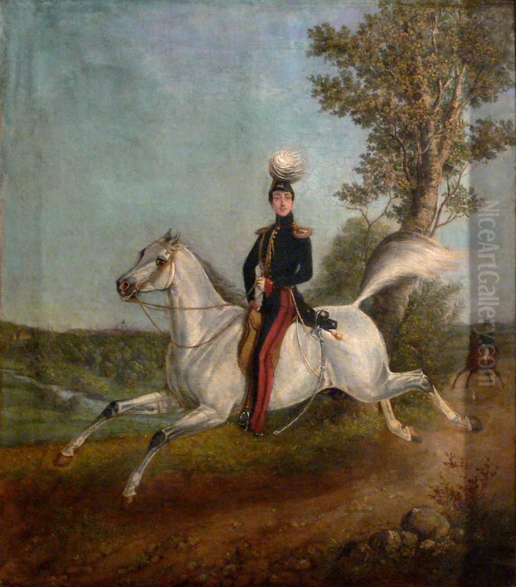 Equestrian portrait of Otto von Quadt-Wykradt-Isny (1817-1899) Oil Painting by Carl Martin Ebersberg