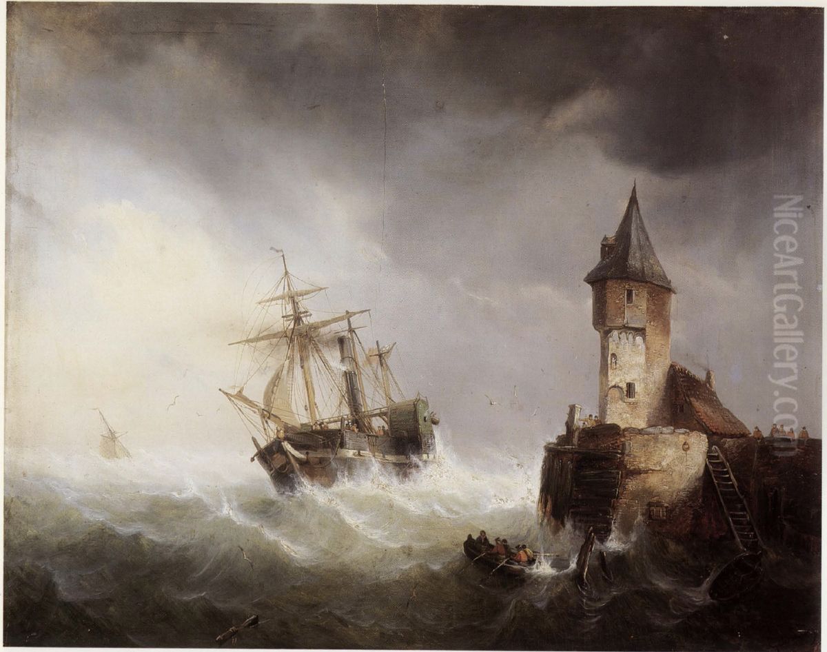 The 'Soho' enters the Scheldt estuary near Flushing Oil Painting by Egide Linnig